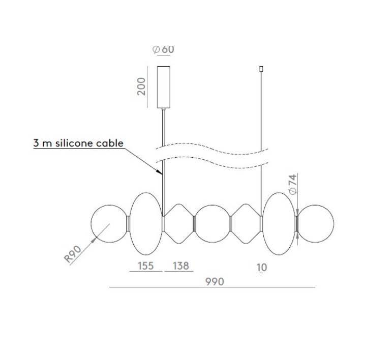 Aromas :: Mapi hanging lamp, width 117 cm, horizontal, milky-transparent