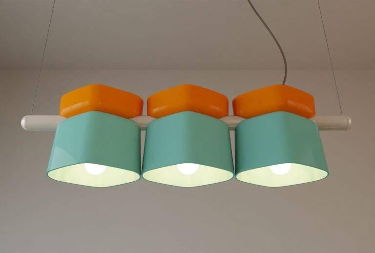 Ferroluce :: Yakitori Hängeleuchte, Breite 130 cm, orange-grau