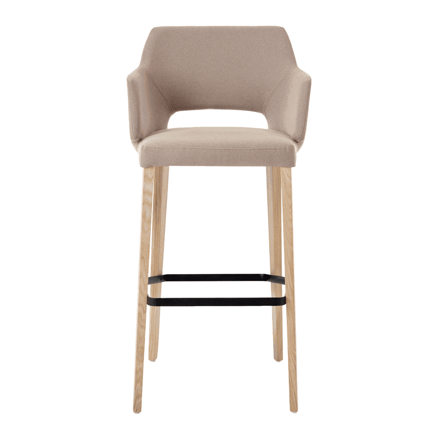 Mobitec :: Bar stool / upholstered stool Lena C08, height 113 cm, light brown, with armrests, wooden legs