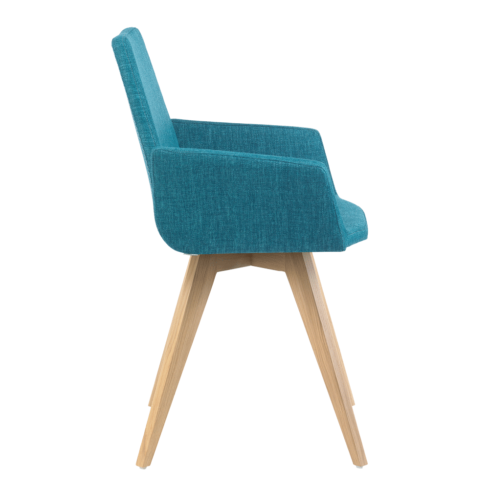 Mobitec :: Mood 43 blue upholstered chair with armrests, 58 cm wide, wooden legs
