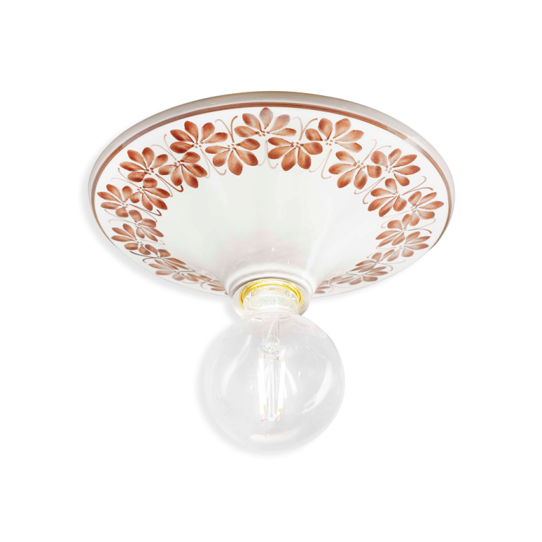 Ferroluce :: Trieste ceiling lamp, white and brown, with decorative ornament, diameter 25 cm