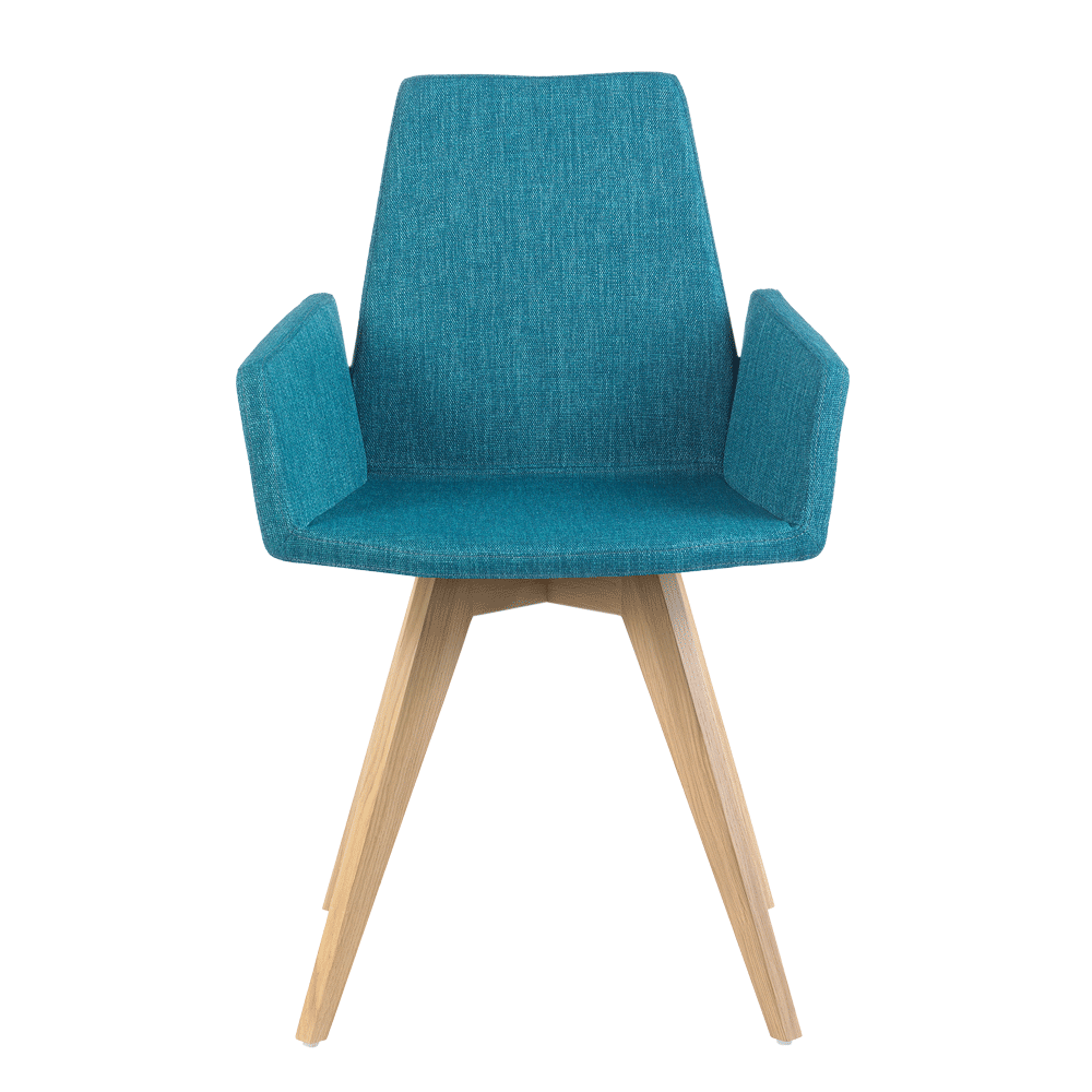 Mobitec :: Mood 43 blue upholstered chair with armrests, 58 cm wide, wooden legs