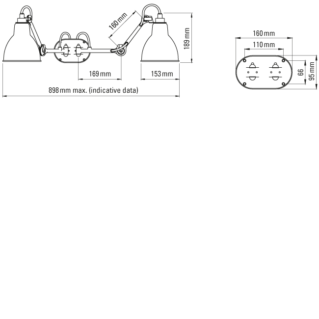 DCW:: Lampe Gras N°204 double Bath CLI wall lamp/sconce, black and white, diameter 15.3 cm