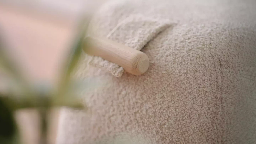 Mobitec :: Thalia upholstered pouf, gray, height 50 cm, with wooden handle