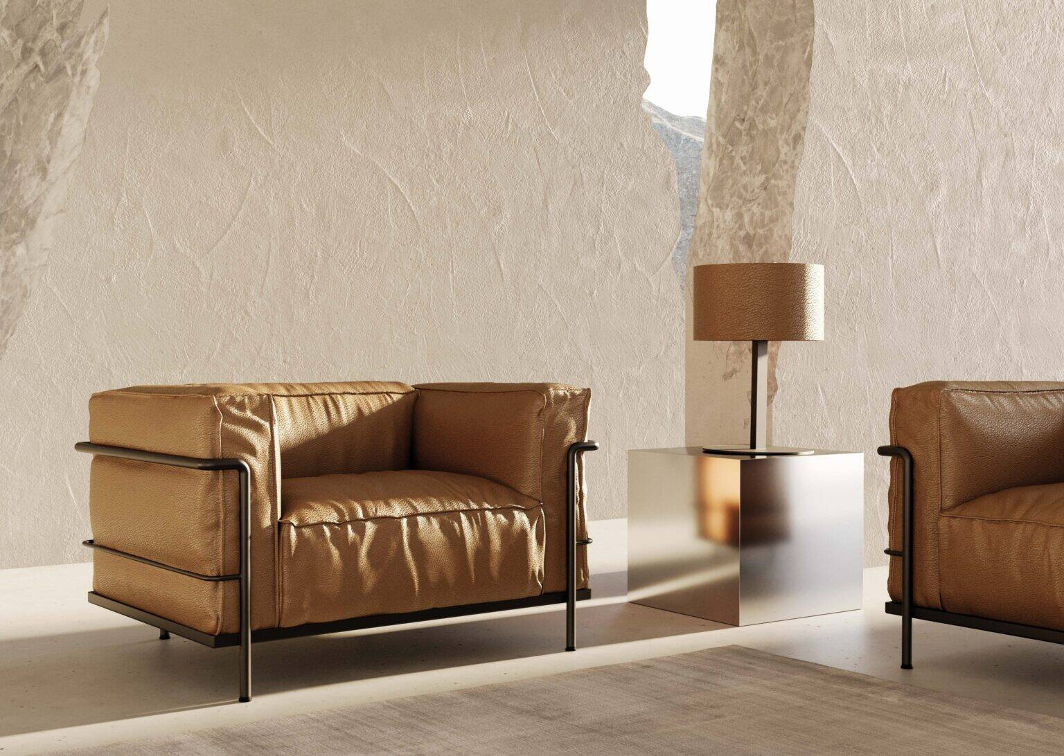 Aromas :: Rems table lamp, diameter 40 cm, light brown leather shade