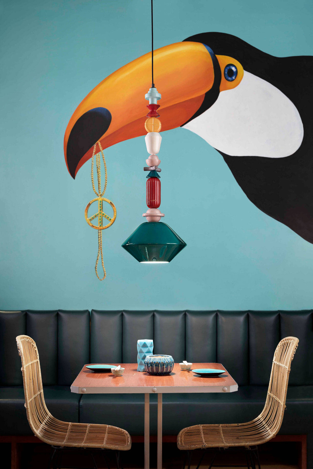 Ferroluce :: Lariat green hanging lamp, height 87 cm