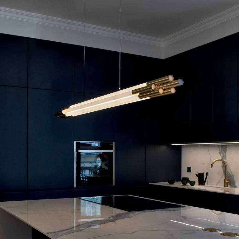 DCW::Org P Horizontale Hängelampe Gold und Weiß Breite 200 cm