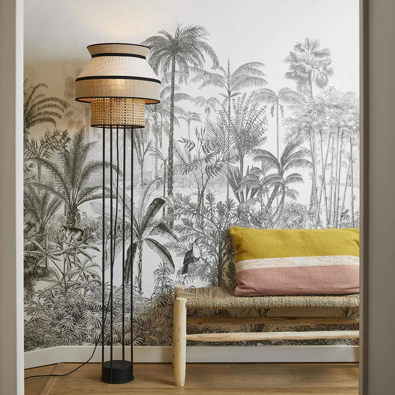 Marktset :: Singapur Stehleuchte, Muster 2, grau-beige, Höhe 158 cm