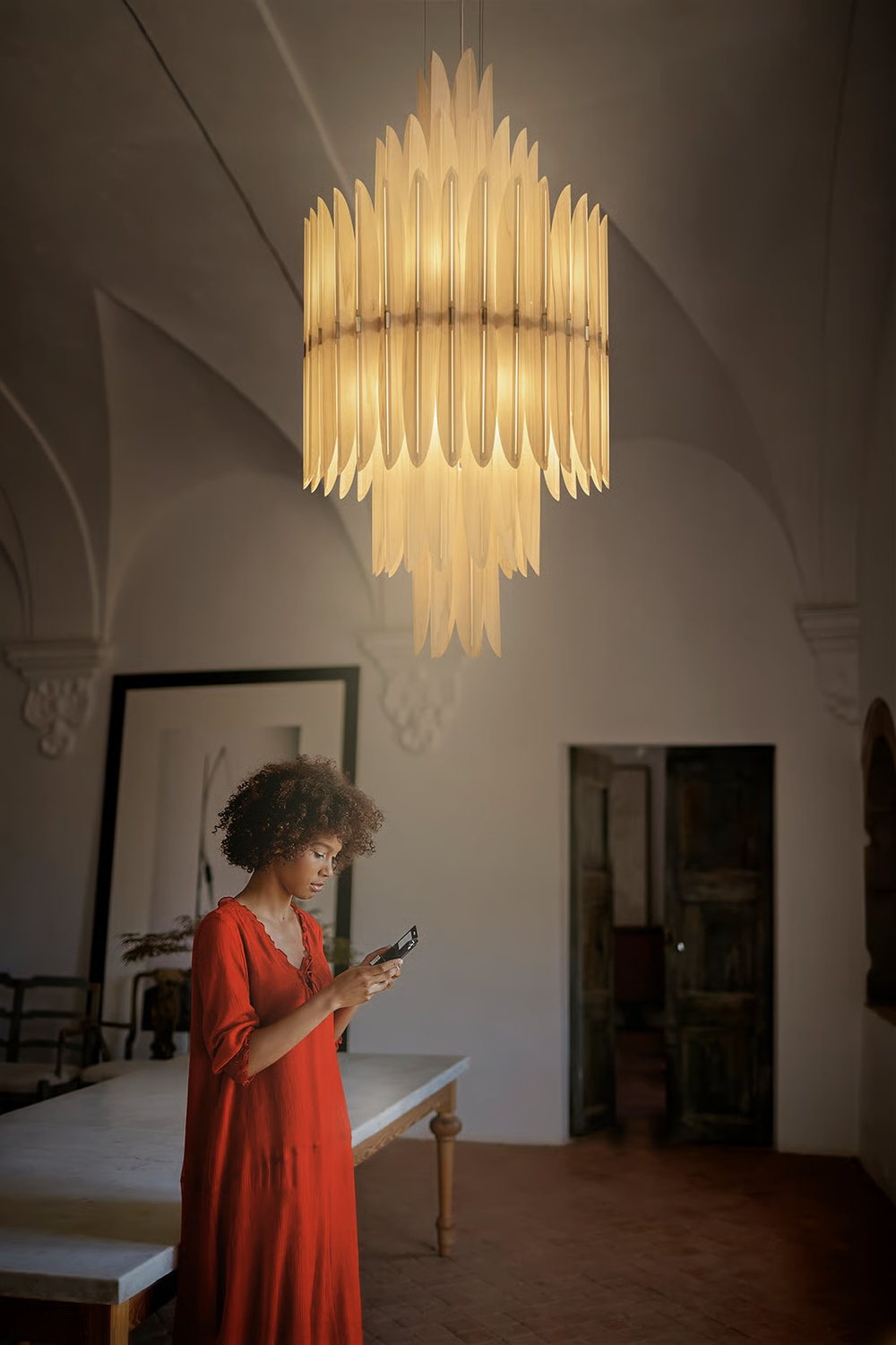 LZF :: Voliere short hanging lamp, height 110 cm, light natural veneer
