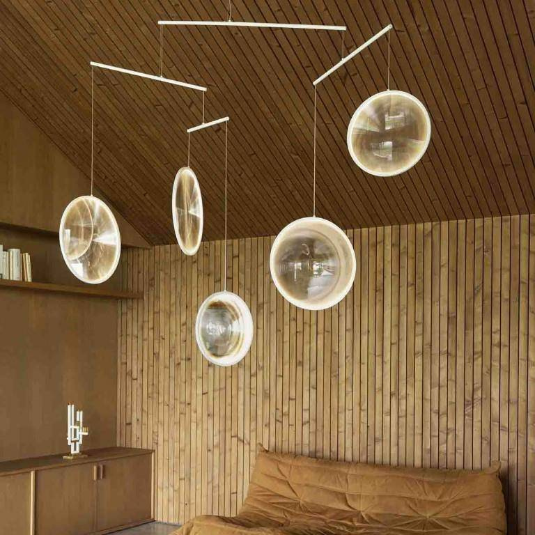 DCW:: Focus Pendelleuchte, 5 Schirme, transparent, Breite 160 cm