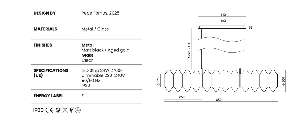 Aromas :: Lampa wisząca Vitree L szer. 105 cm transparentne szkło / złoty metal