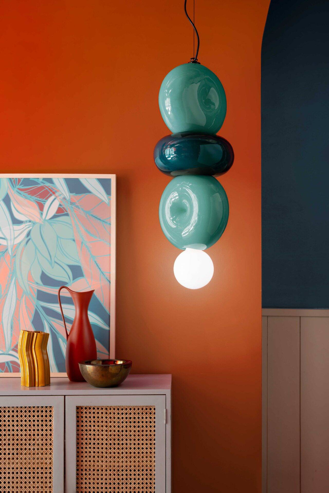 Ferroluce :: Bumbum 3 hanging lamp, height 60 cm, ceramic, blue