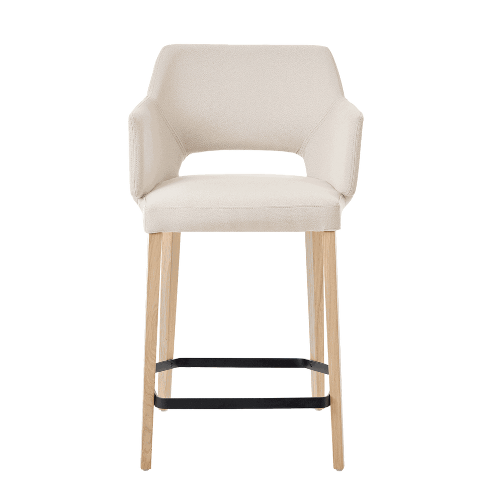 Mobitec :: Krzesło barowe / hoker tapicerowany Lena C07 wys. 96 cm beżowy z podłokietnikami nogi drewniane