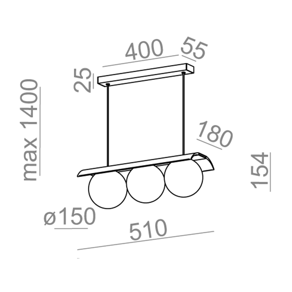 Aqform :: Hängelampe aus Metall Modern Ball Breite 51 cm gold