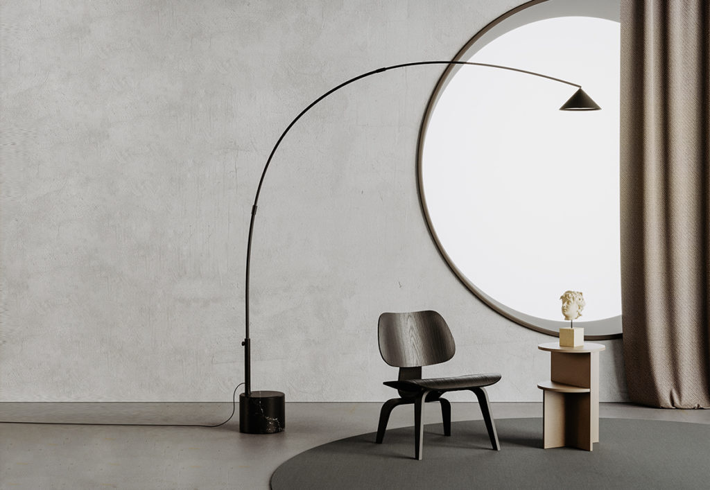 Aromas :: Lampa podłogowa Hinoo wys. 200,3 cm złoty klosz / podstawa czarny marmur