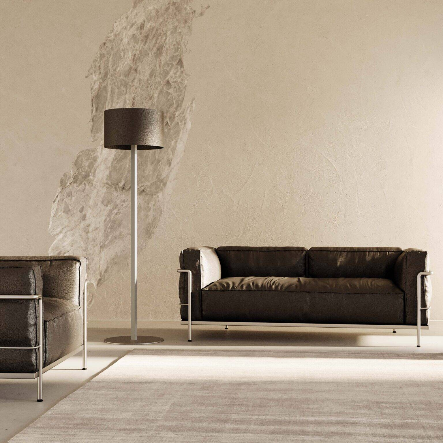 Aromas :: Rems floor lamp, height 154 cm, dark brown leather shade