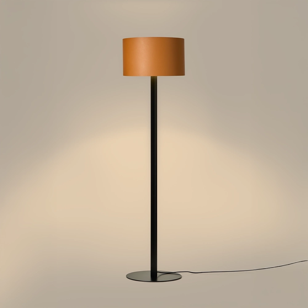 Aromas :: Lampa podłogowa Rems wys. 154 cm skórzany klosz ciemnobrązowy