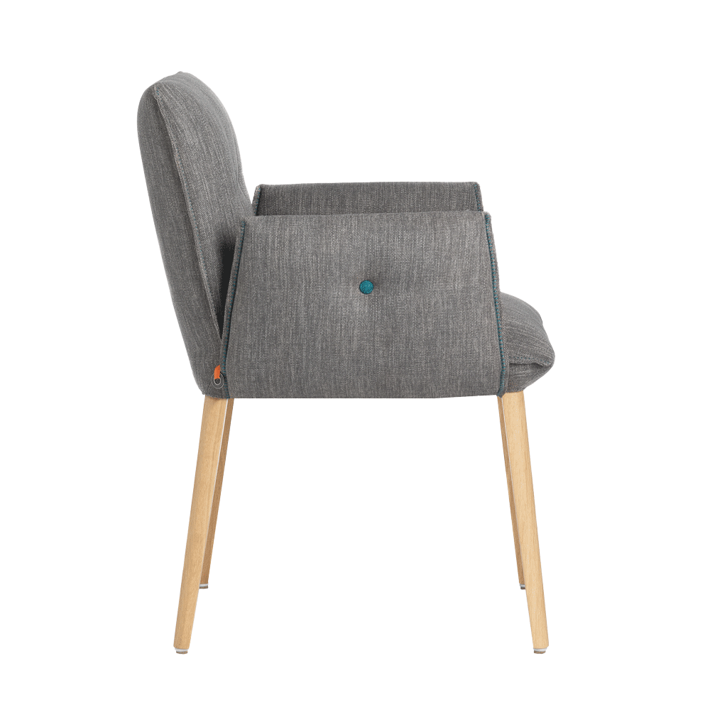 Mobitec :: Soda C18 gray upholstered chair with armrests, width 61 cm, colored buttons