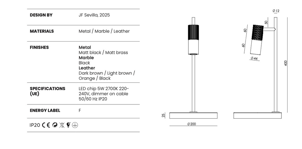 Aromas :: Lampa stołowa Tura C czarna wys. 40 cm