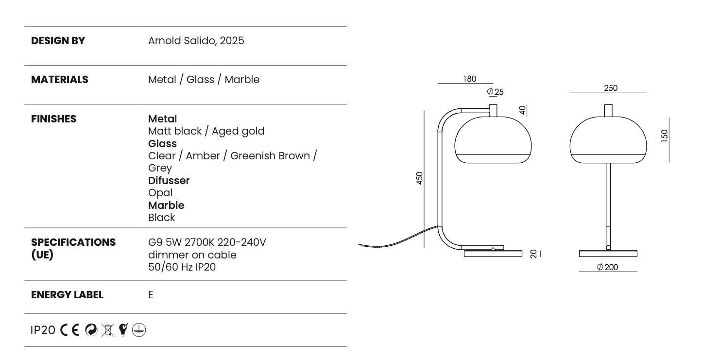 Aromas :: Lampa stołowa Cloud czarns wys. 45 cm