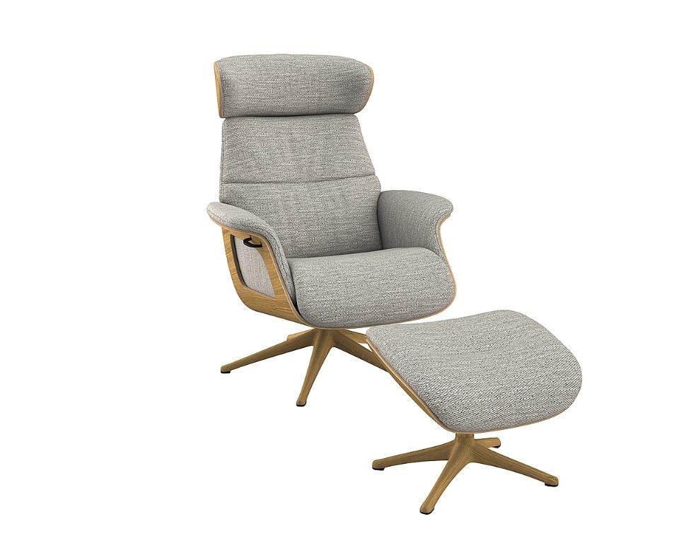 Flexlux :: Clement upholstered reclining armchair with footstool, gray-oak, medium size
