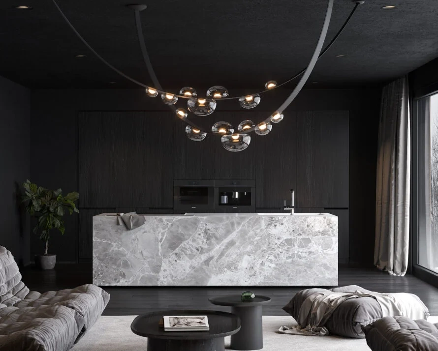 From the exhibition - Bomma :: Dew Drops Eco hanging lamp, width 252 cm, vegan leather