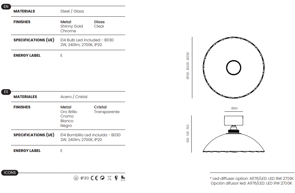 Aromas :: Lotto Wandleuchte / Wandleuchte, Durchmesser 25 cm, transparent