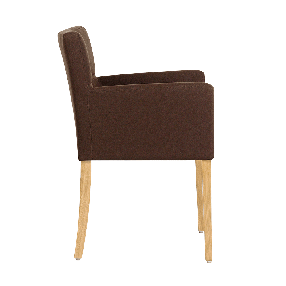 Mobitec :: Carré C02 brown upholstered chair with armrests, 57 cm wide, wooden legs