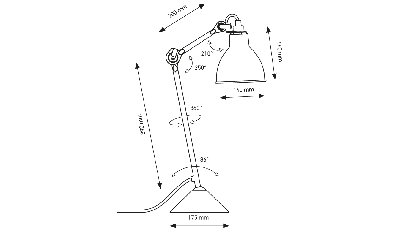 DCW:: Lampe Gras N°205 Schreibtischlampe schwarz und kupfer