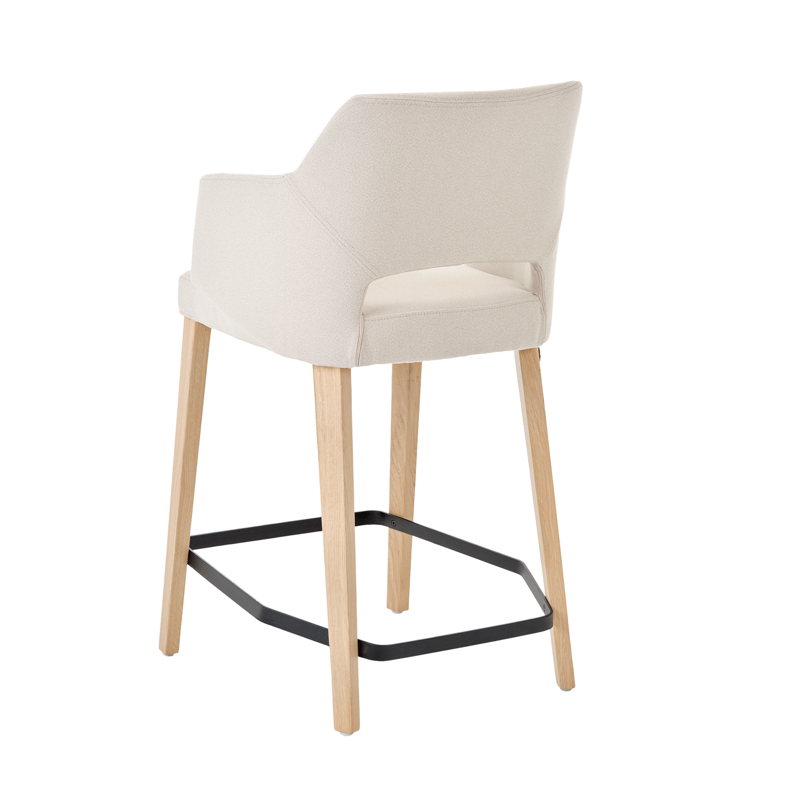Mobitec :: Lena C07 upholstered bar stool / stool, height 96 cm, beige, with armrests, wooden legs