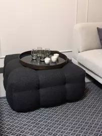 Nordic Line :: Michelle upholstered pouffe black fabric boucle width 88 cm