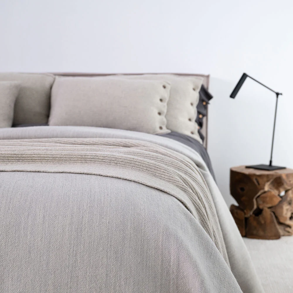 Moyha :: Pled z wełną klasyczny Premium kremowo-szary 130x220 cm