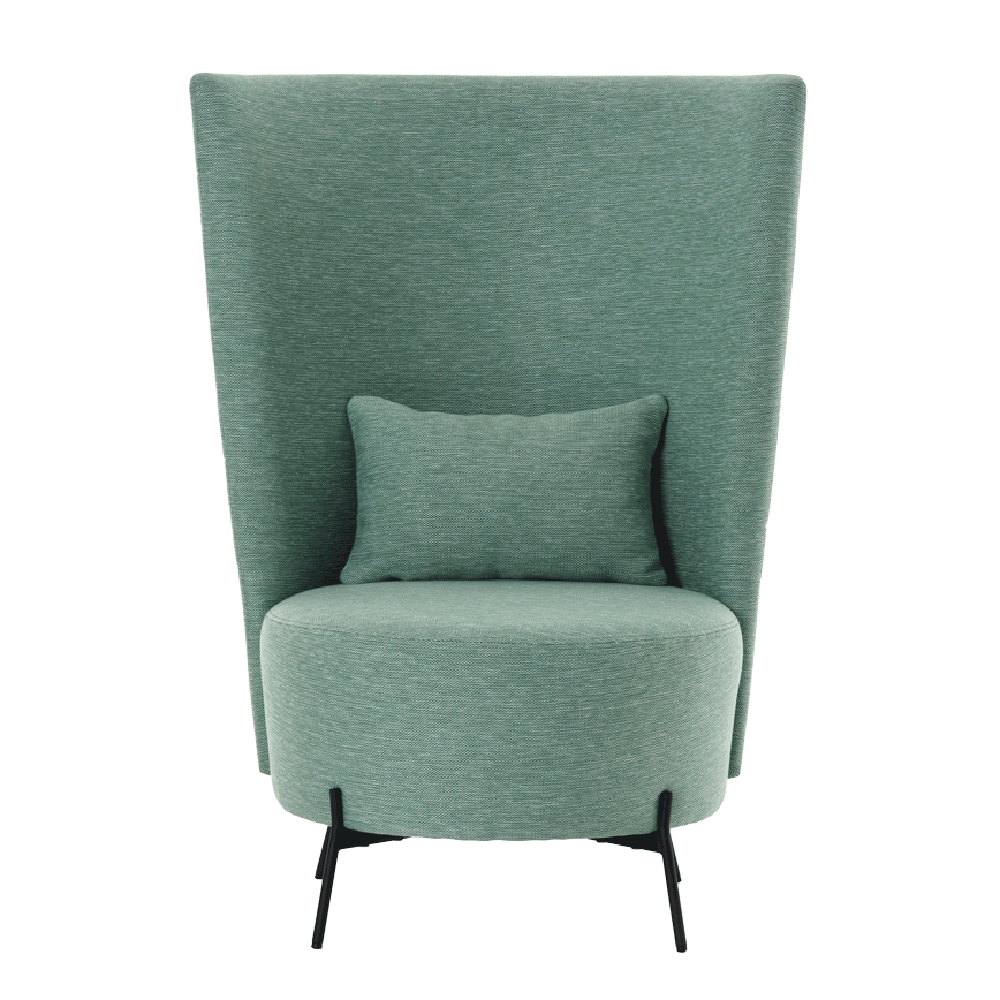 Mobitec :: Bolero green upholstered armchair with high backrest, metal legs, height 116 cm