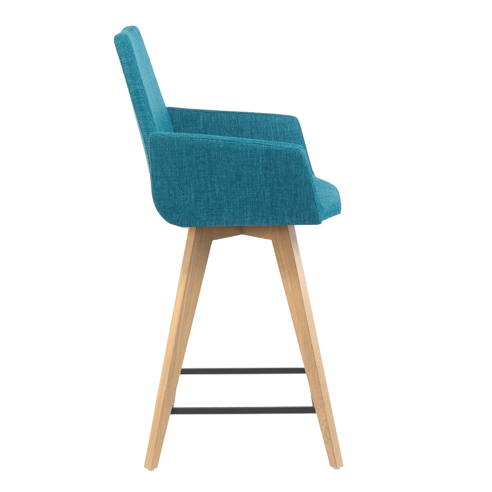 Mobitec :: Mood 43 upholstered bar stool / stool, height 111 cm, blue, with armrests, wooden legs