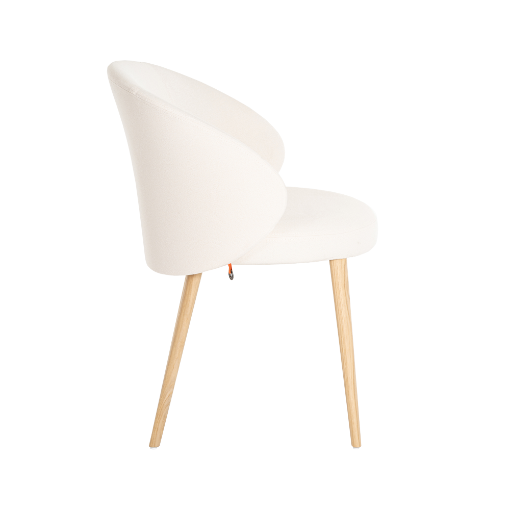 Mobitec :: Neo C02 white upholstered chair with armrests on wooden legs, width 59 cm