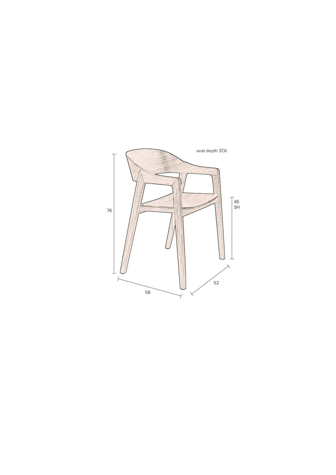 Dutchbone :: Westlake chair, 52 cm wide, wooden, with armrests
