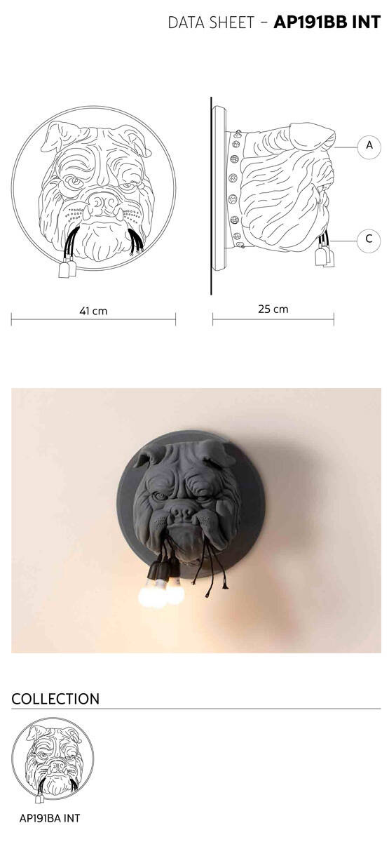 Karman :: Amsterdam wall lamp / sconce, width 41 cm, gray