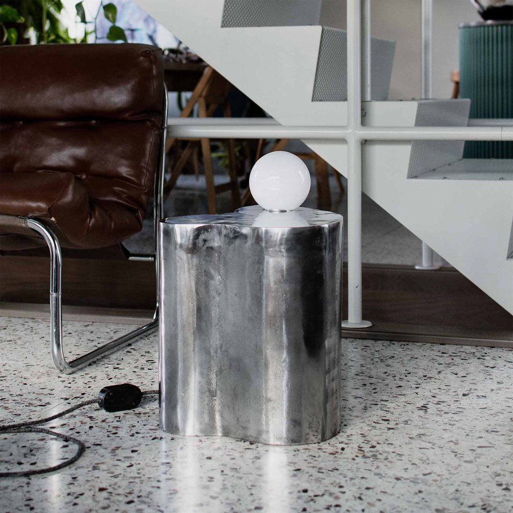 Embassy Interiors :: Aluminum table with a spherical lamp / artistic light object, height 38 cm