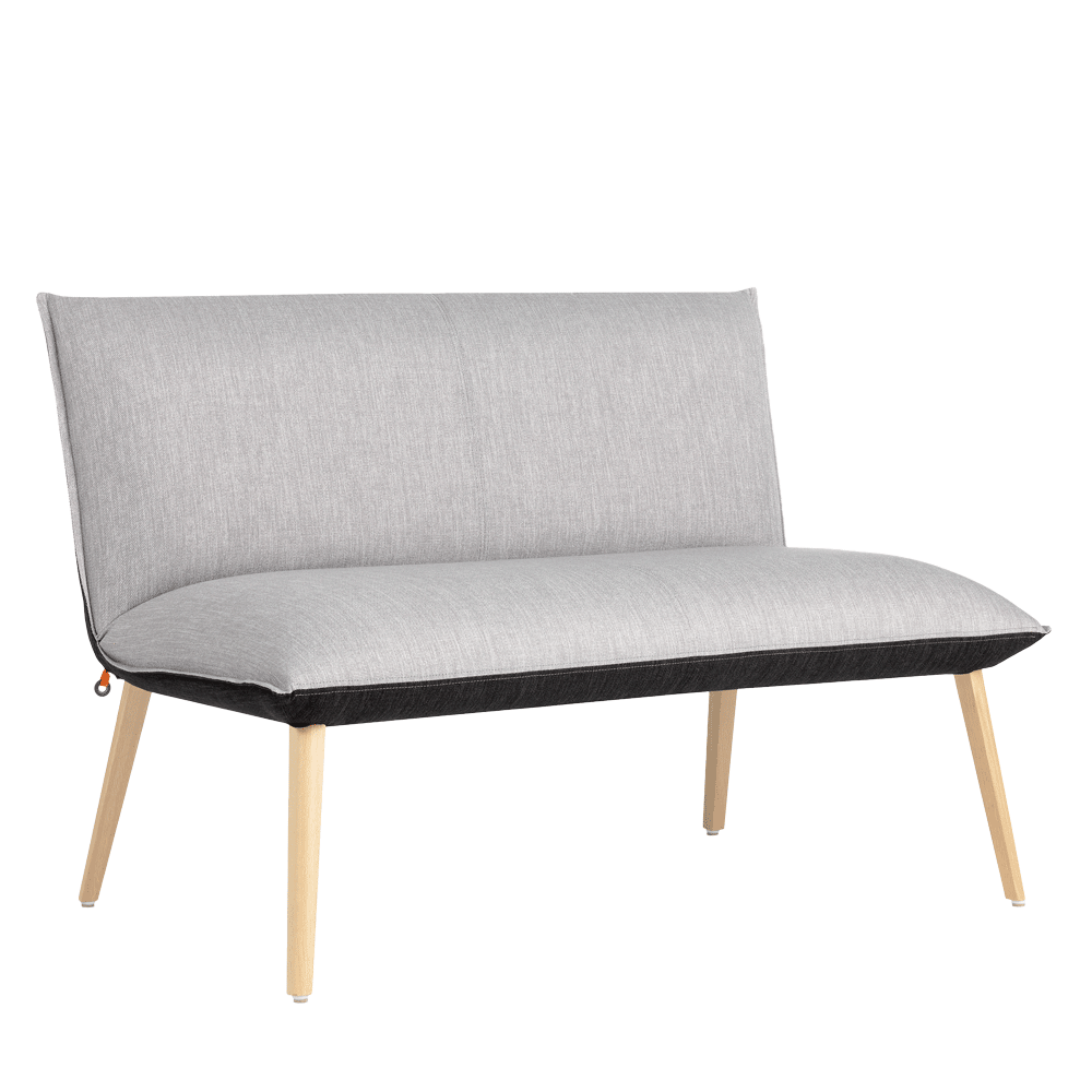 Mobitec :: 2-seater upholstered sofa/bench Soft C08, width 121 cm, gray, with wooden legs