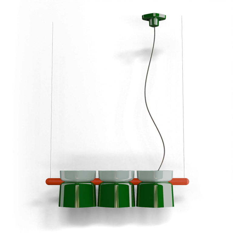 Ferroluce :: Yakitori hanging lamp, width 130 cm, green and blue