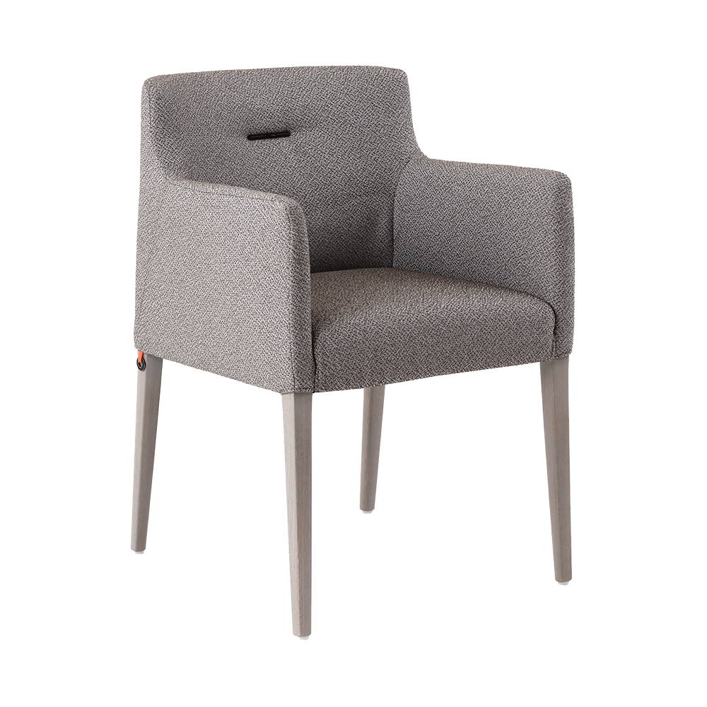Mobitec :: Margaux C03 upholstered chair, gray, with armrests, 54 cm wide, wooden legs