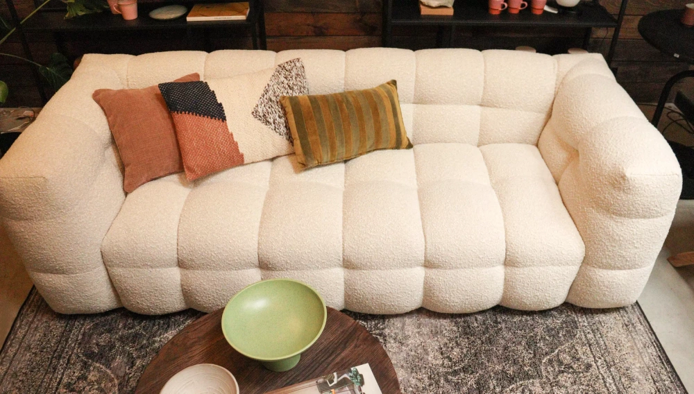 Nordic Line :: Upholstered sofa Michelle 3-seater cream boucle 236x68x100 cm