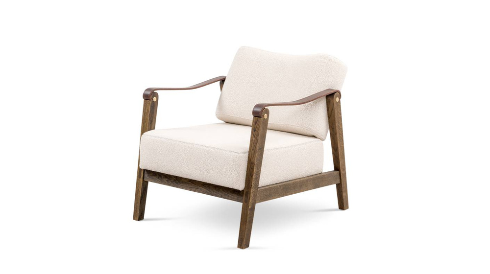 Nordic Line: Philip beige gepolsterter Sessel mit Lederarmlehnen