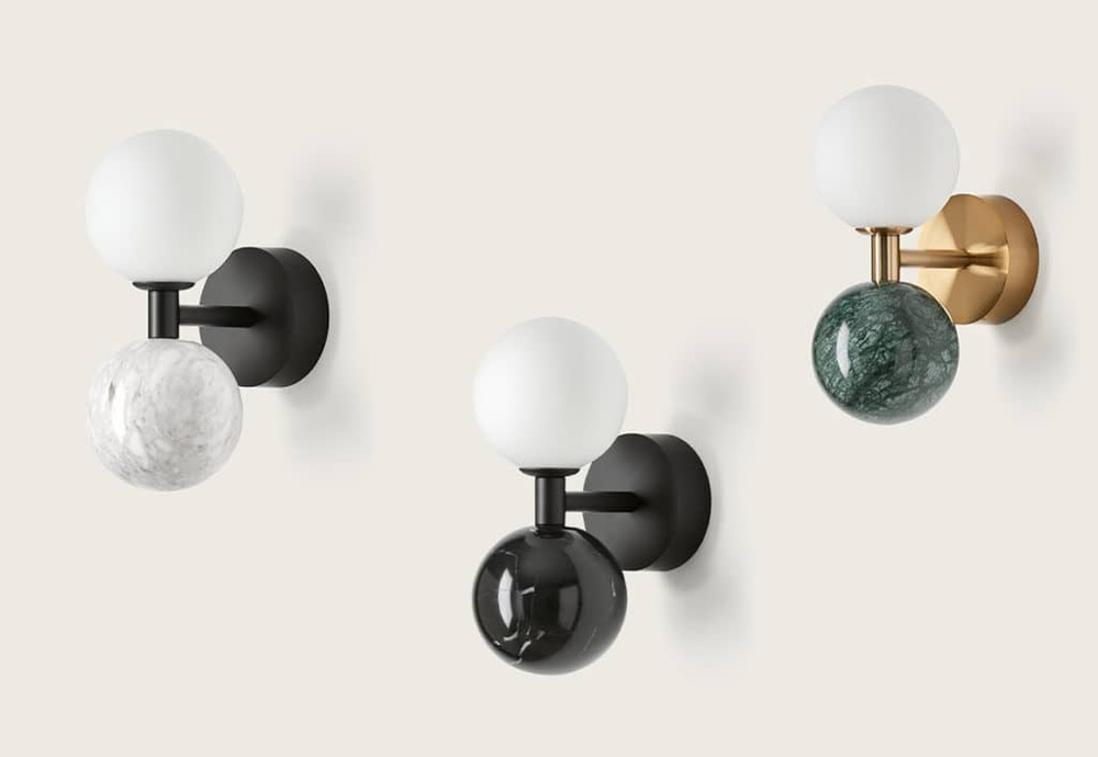 Aromas :: Dalt wall lamp / sconce, height 23.2 cm, green marble, gold metal