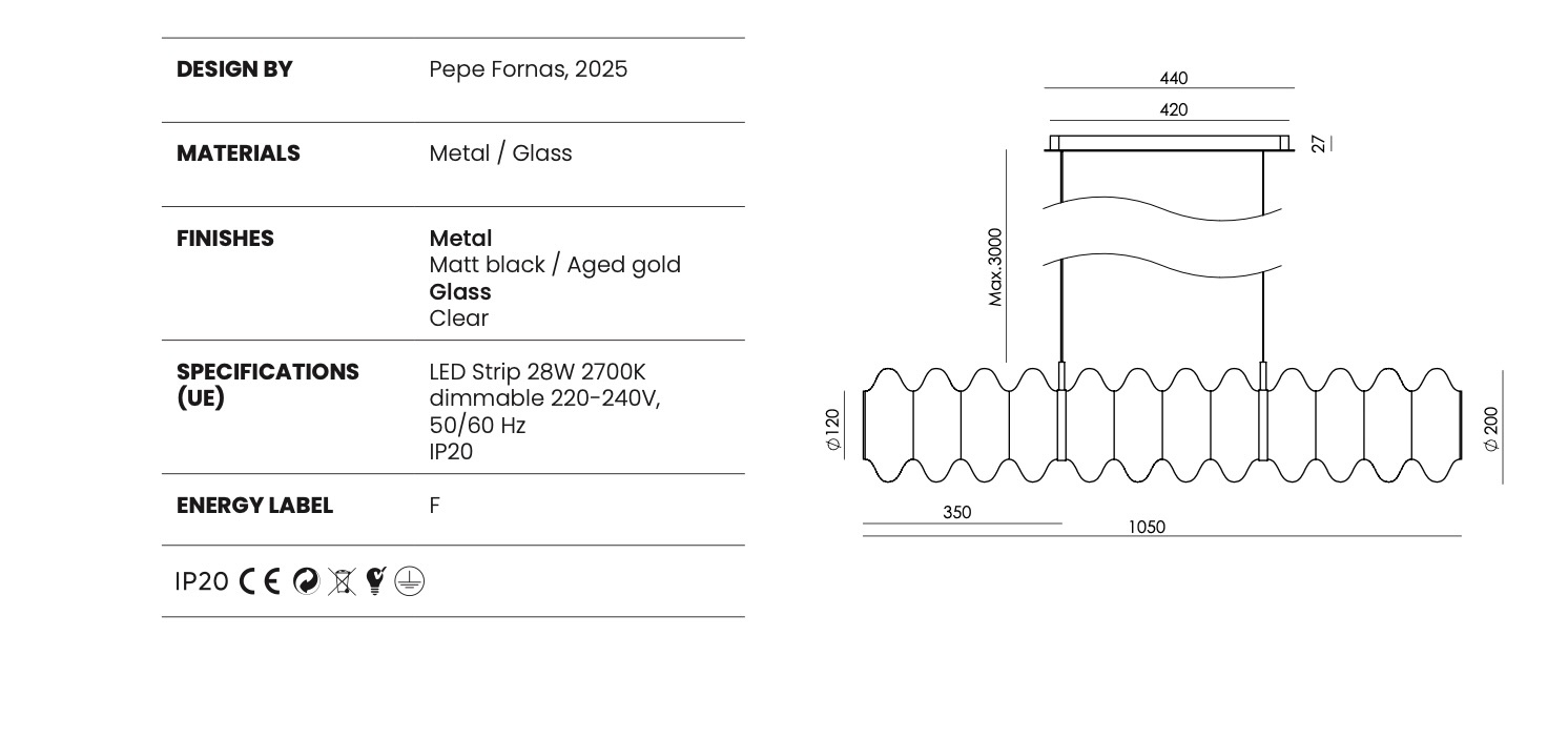 Aromas :: Lampa wisząca Vitree L szer. 105 cm transparentne szkło / złoty metal