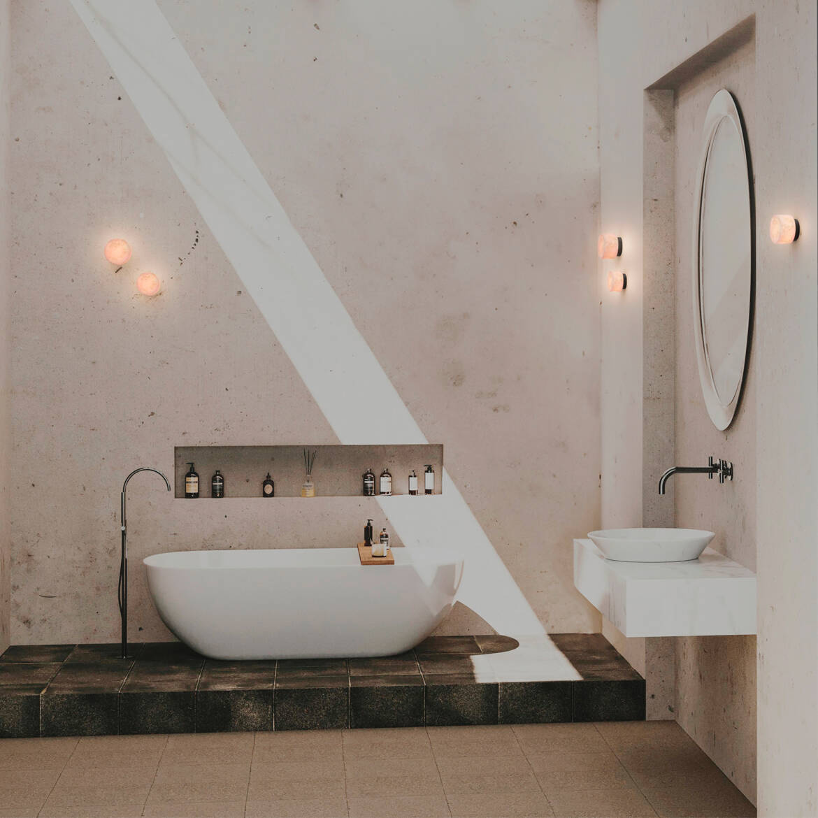 Robin :: Rock Decken-/Wandleuchte Alabaster Durchmesser 14 cm IP44 2700K