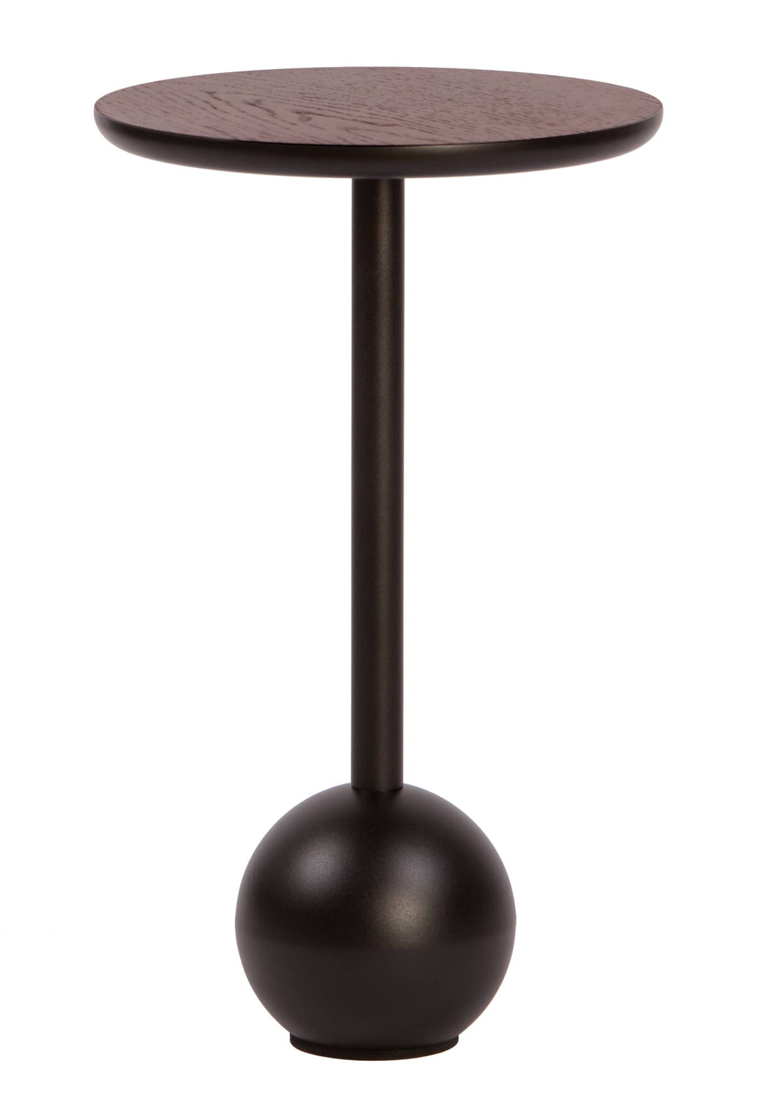 Nordifra :: Boll 300 Metalltisch, schwarz, Durchmesser 30 cm, Kugelfuß, Platte Walnussfurnier