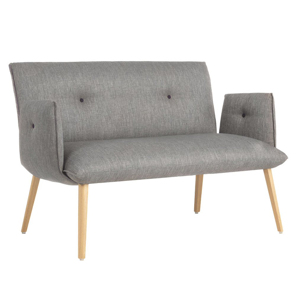 Mobitec :: Soda C12 2-seater upholstered sofa/bench, width 134 cm, gray, with wooden legs