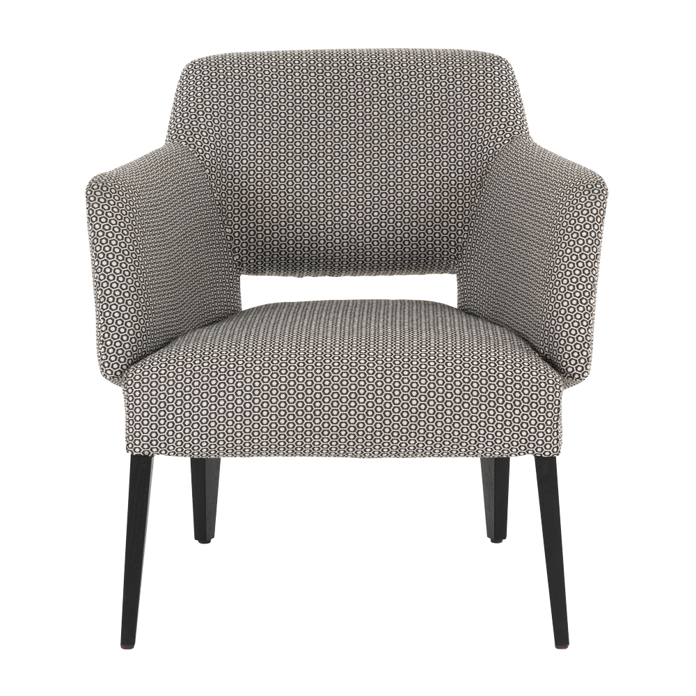 Mobitec :: Lena C05 upholstered armchair, black and white, with armrests, 73 cm wide, wooden legs