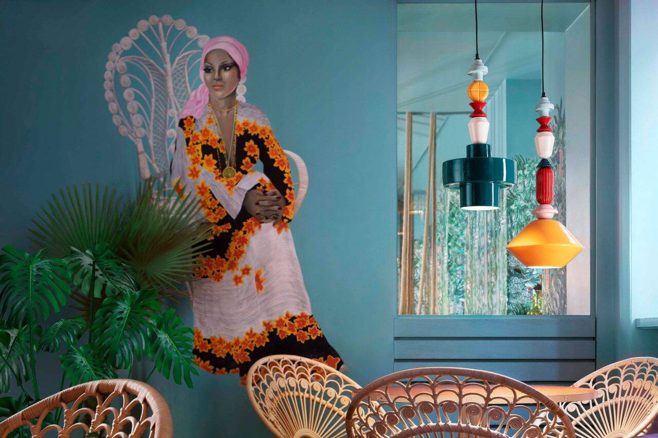 Ferroluce :: Lariat orange hanging lamp, height 70 cm